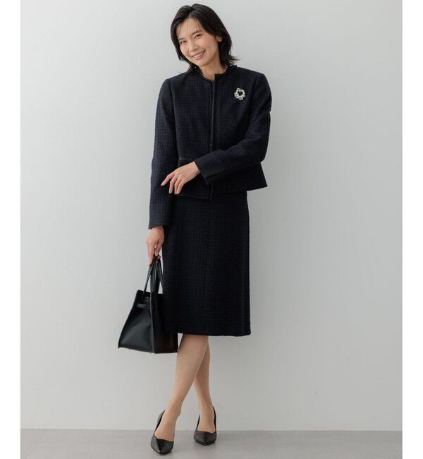 23区「【セットアップ対応】シャインツイードストレッチ ノーカラー ジャケット」|ノーカラージャケット|