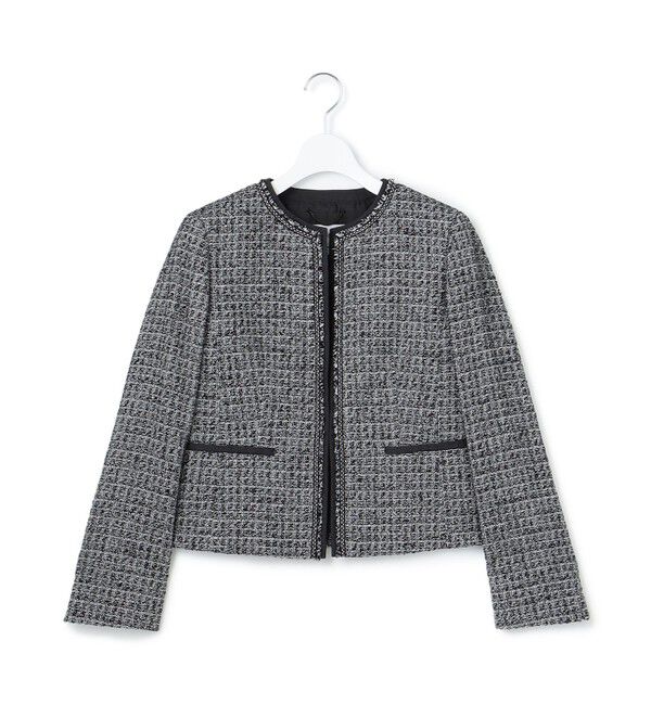 23区「【セットアップ対応】シャインツイードストレッチ ノーカラー ジャケット」|ノーカラージャケット|