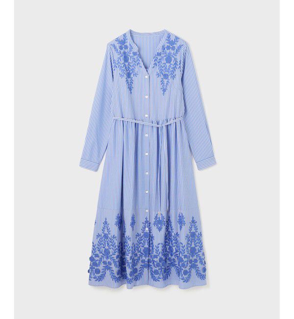  「ストライプ刺繍ワンピース」|ワンピース|