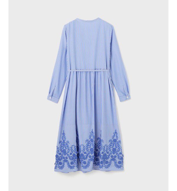  「ストライプ刺繍ワンピース」|ワンピース|