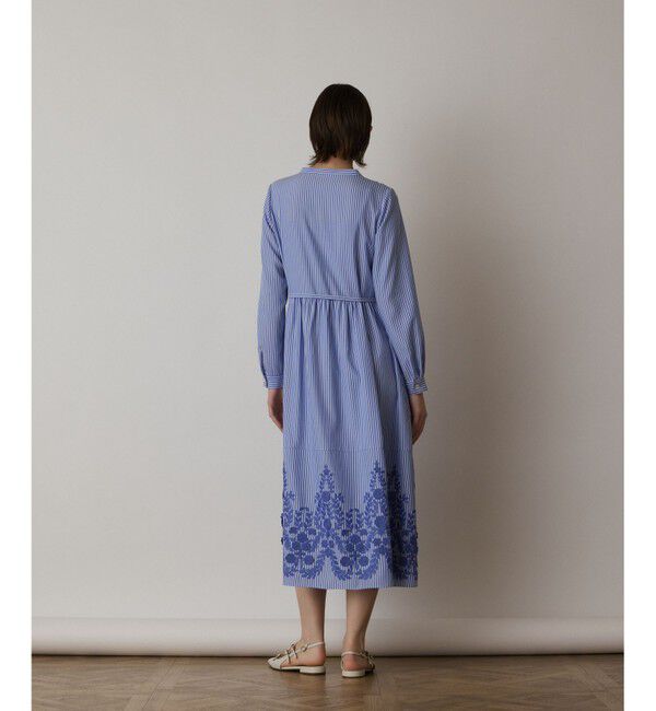  「ストライプ刺繍ワンピース」|ワンピース|