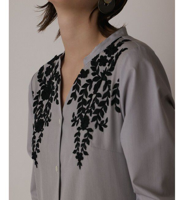  「ストライプ刺繍ワンピース」|ワンピース|