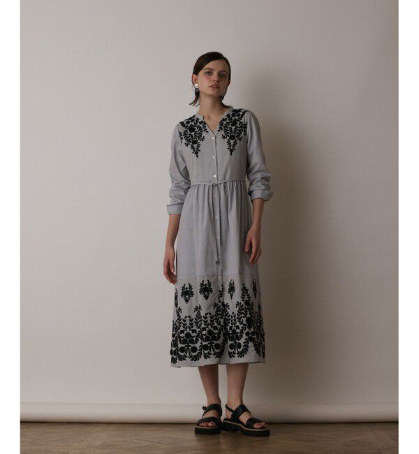  「ストライプ刺繍ワンピース」|ワンピース|