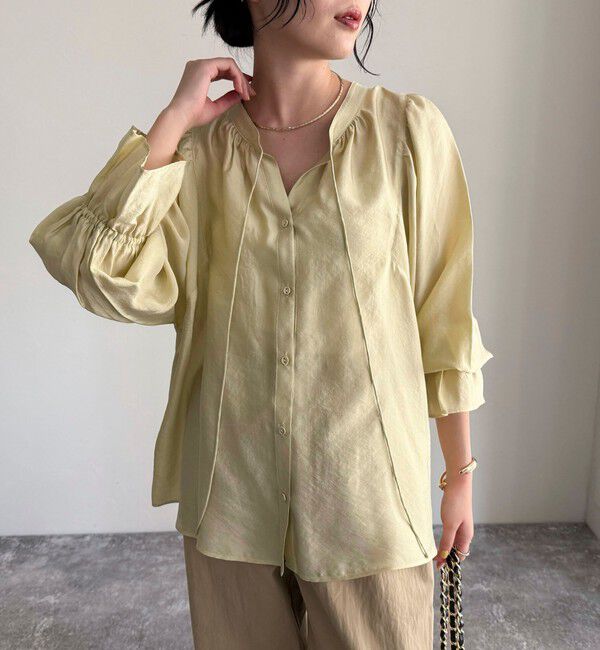 fredy emue「シャイニーシアー2WAYギャザーブラウス」|シャツ・ブラウス|イエロー