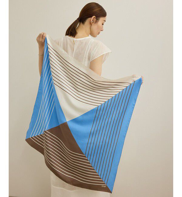 ROPE「ストライプパターンシルクスカーフ」|バンダナ・スカーフ|サックス