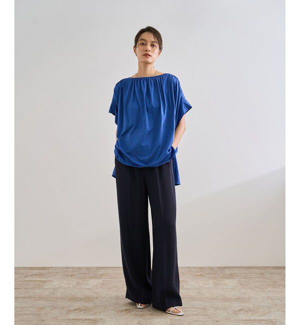 ROPE「【洗える】クリア天竺ギャザー半袖プルオーバー/お仕事服」|Tシャツ・カットソー|