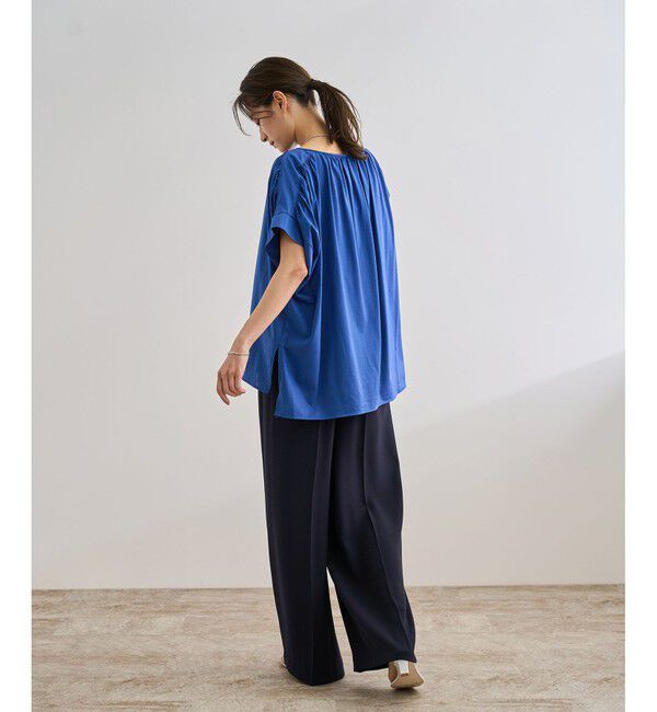 ROPE「【洗える】クリア天竺ギャザー半袖プルオーバー/お仕事服」|Tシャツ・カットソー|