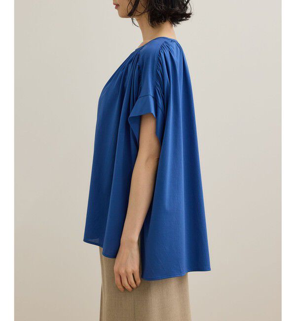 ROPE「【洗える】クリア天竺ギャザー半袖プルオーバー/お仕事服」|Tシャツ・カットソー|