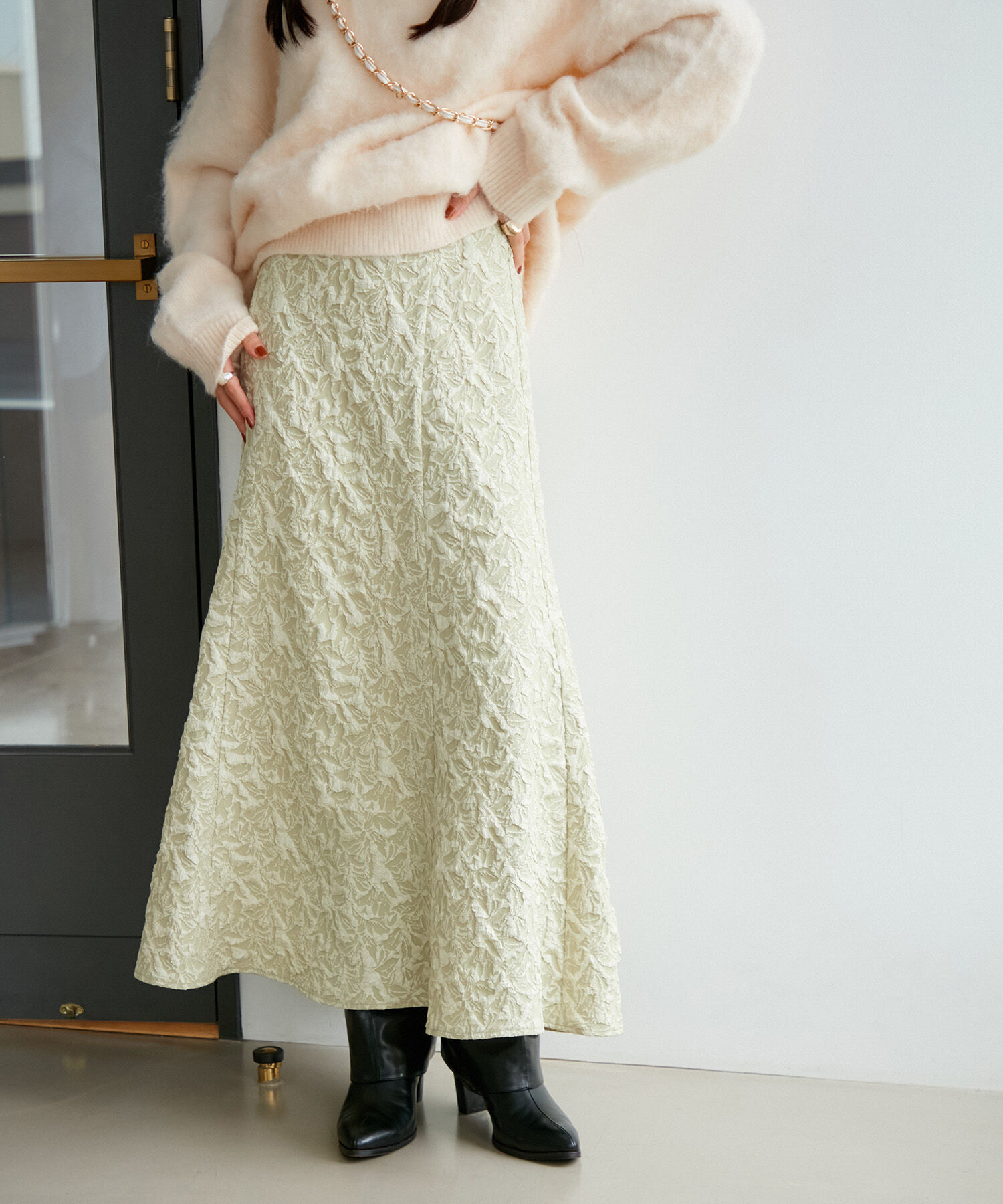 VIS「【洗える】ジャガードナローフレアスカート」|スカート|ライトグリーン(33)