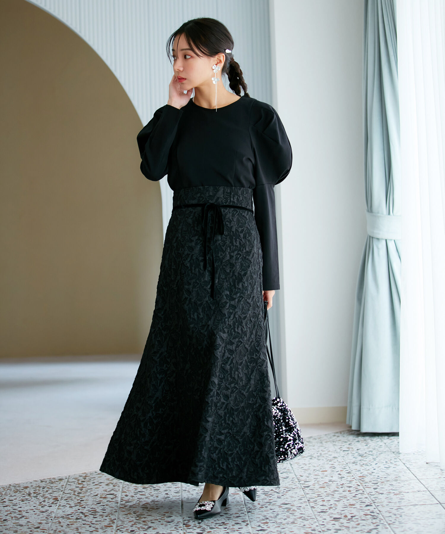 VIS「【洗える】ジャガードナローフレアスカート」|スカート|