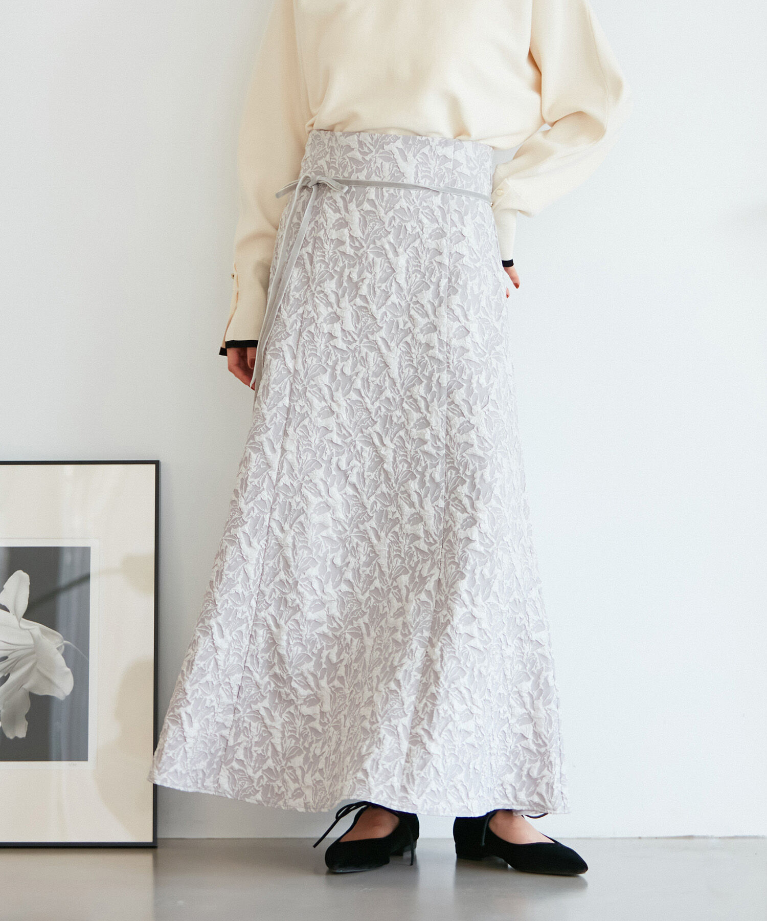 VIS「【洗える】ジャガードナローフレアスカート」|スカート|