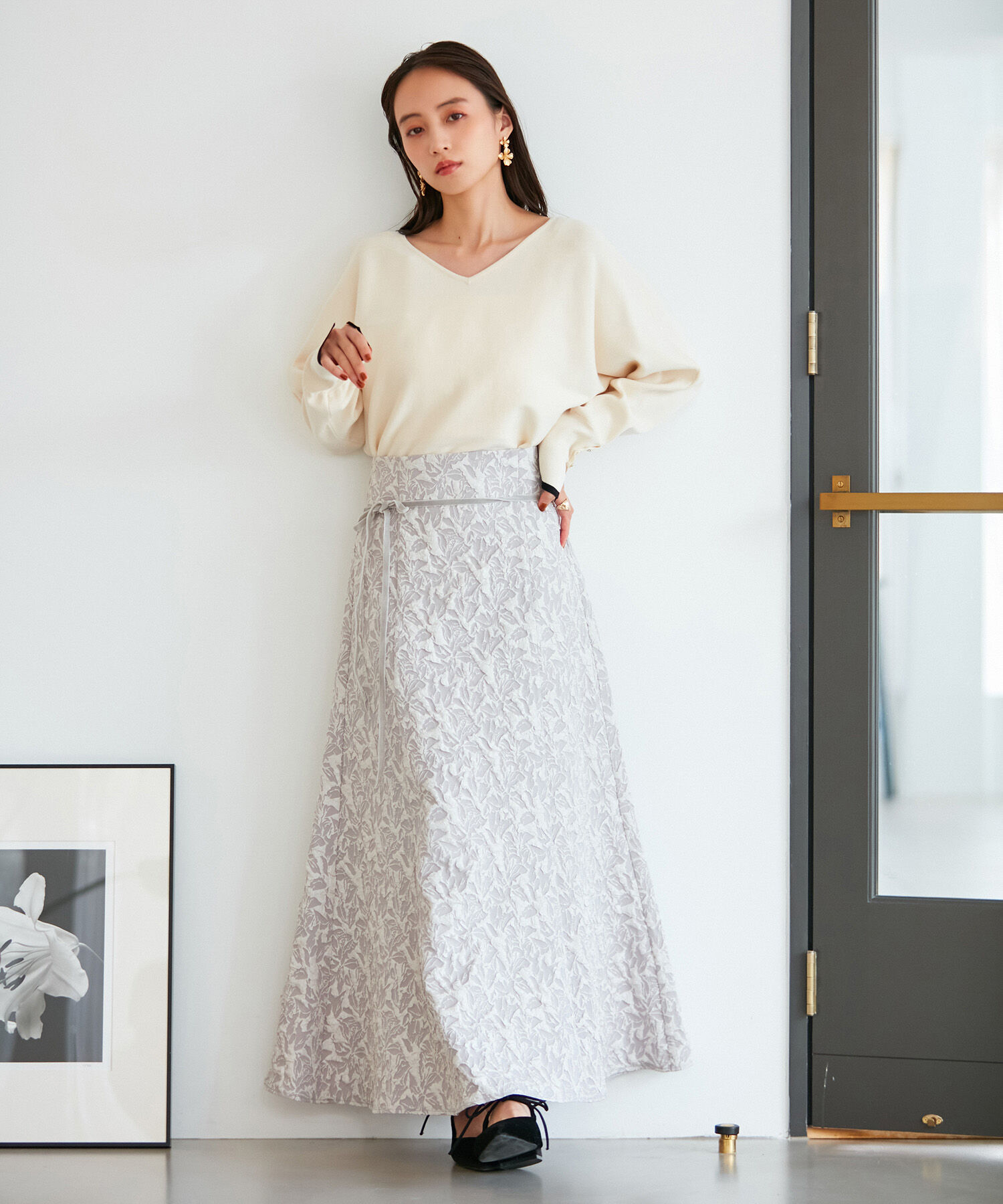 VIS「【洗える】ジャガードナローフレアスカート」|スカート|