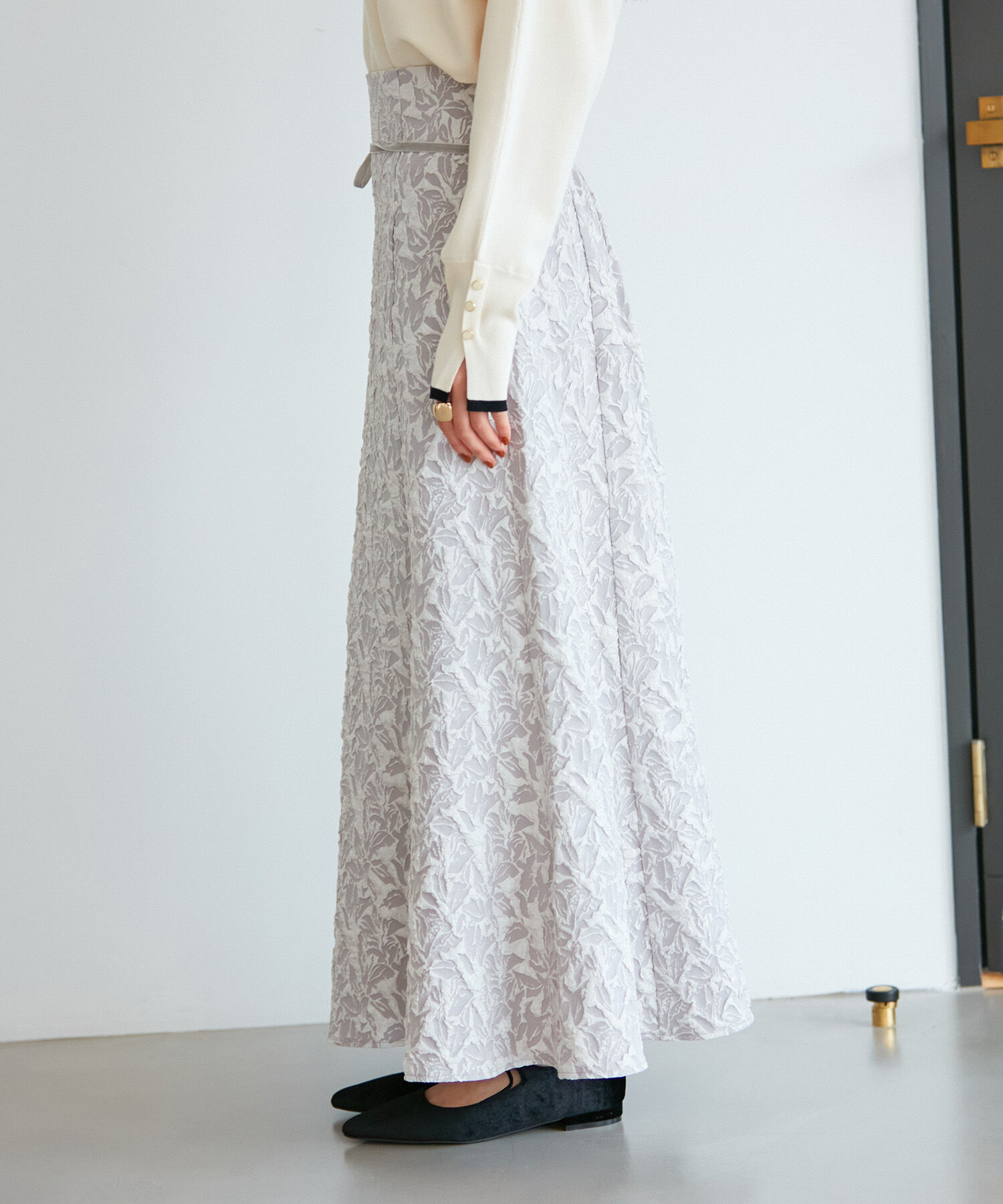 VIS「【洗える】ジャガードナローフレアスカート」|スカート|