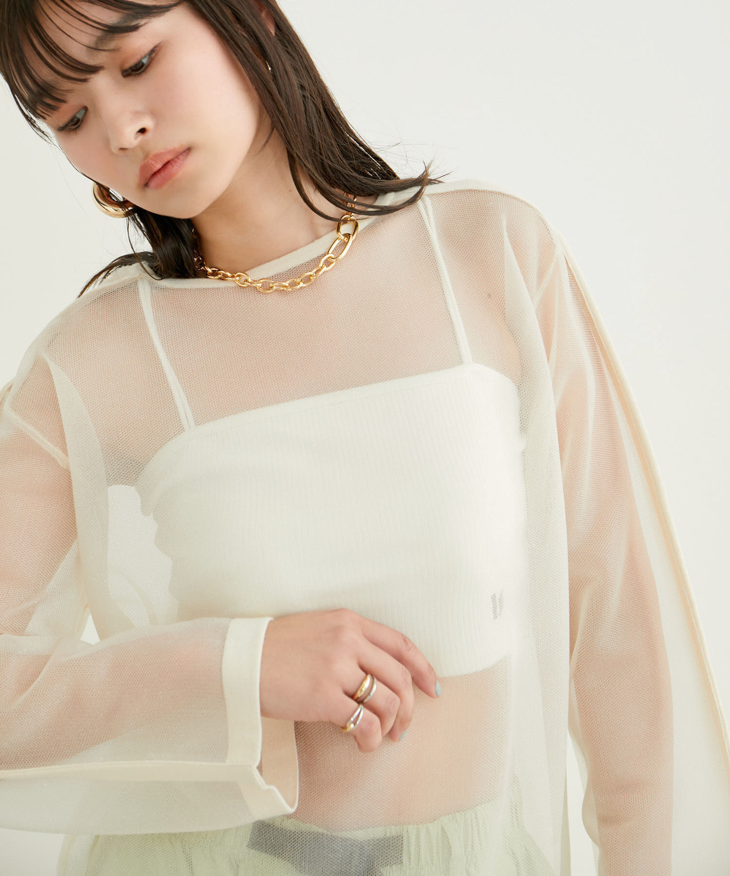 VIS「ショルダーラインシアーニットプルオーバー」|シャツ・ブラウス|