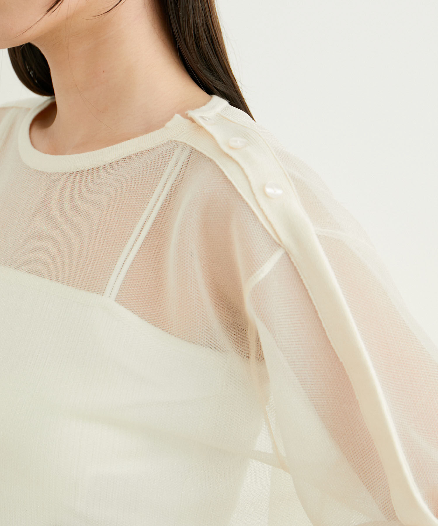 VIS「ショルダーラインシアーニットプルオーバー」|シャツ・ブラウス|