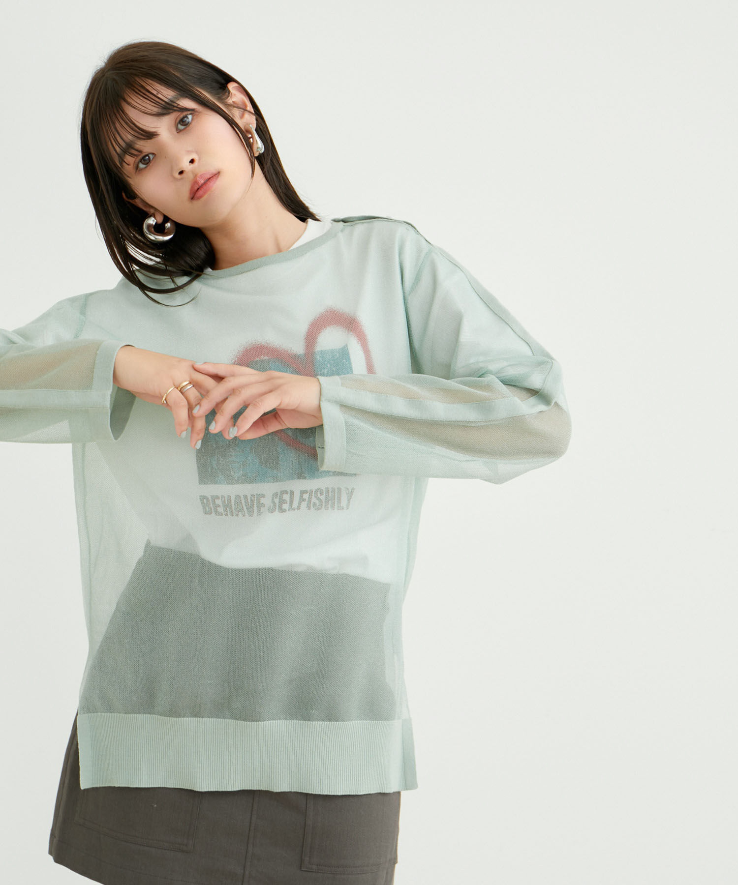 VIS「ショルダーラインシアーニットプルオーバー」|シャツ・ブラウス|