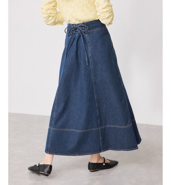 VIS「バックレースアップフレアデニムスカート/イージーケア」|スカート|ブルー(44)