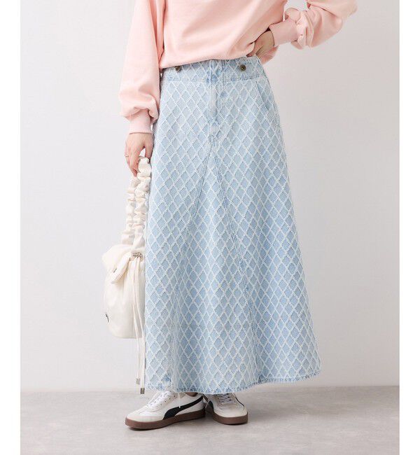 VIS「バックレースアップフレアデニムスカート/イージーケア」|スカート|ブルー系(47)