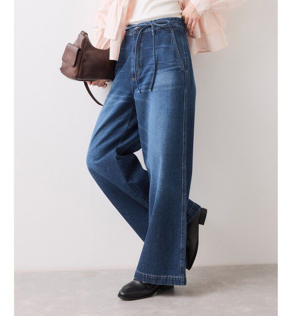 VIS「ワイドシルエットベルト付きデニム」|デニム|ブルー(44)