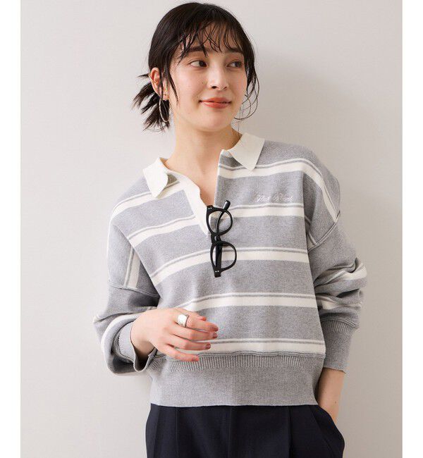 VIS「ワンポイント刺繍ポロニットプルオーバー」|ニット・セーター|