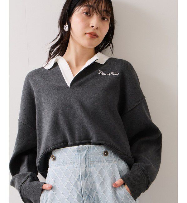 VIS「ワンポイント刺繍ポロニットプルオーバー」|ニット・セーター|