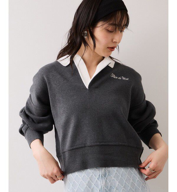VIS「ワンポイント刺繍ポロニットプルオーバー」|ニット・セーター|