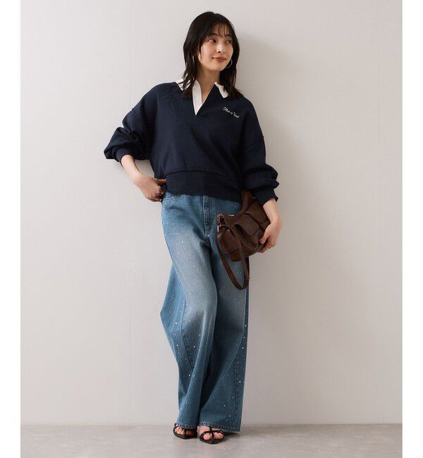 VIS「ワンポイント刺繍ポロニットプルオーバー」|ニット・セーター|