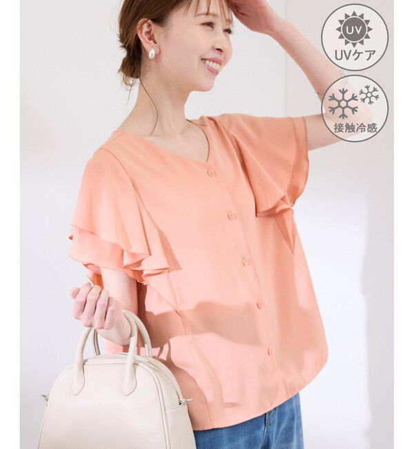 Rope&rsquo;Picnic「【WEB限定カラー】【UVケア・接触冷感・前後2WAY】フレアスリーブブラウス」|シャツ・ブラウス|オレンジ(70)