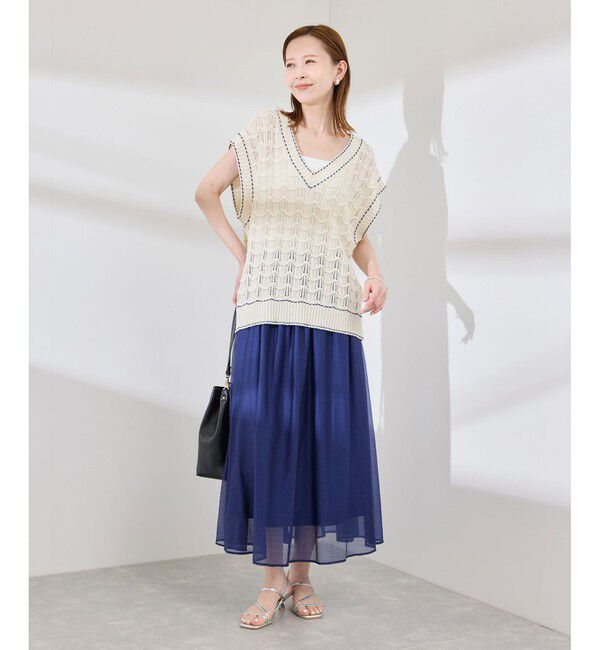 Rope&rsquo;Picnic「配色ステッチ透かし編みニットベスト」|ベスト・ジレ|