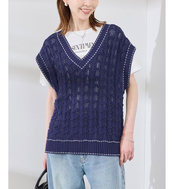 Rope&rsquo;Picnic「配色ステッチ透かし編みニットベスト」|ベスト・ジレ|