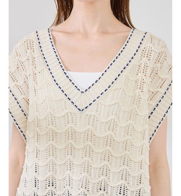 Rope&rsquo;Picnic「配色ステッチ透かし編みニットベスト」|ベスト・ジレ|