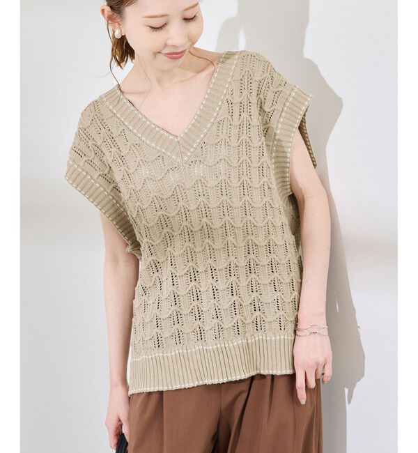 Rope&rsquo;Picnic「配色ステッチ透かし編みニットベスト」|ベスト・ジレ|