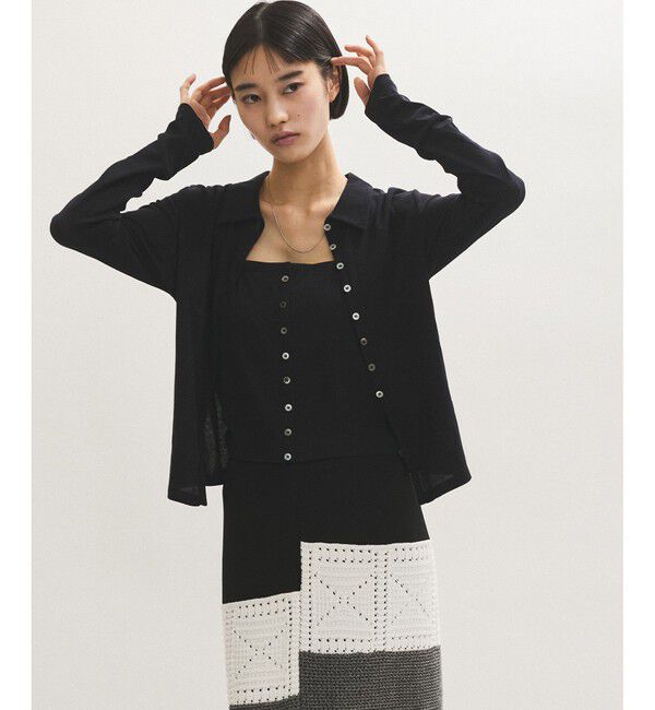 ADAM ET ROPE'「ベアキャミコンビカットソーカーディガン」|カーディガン|ブラック(01)