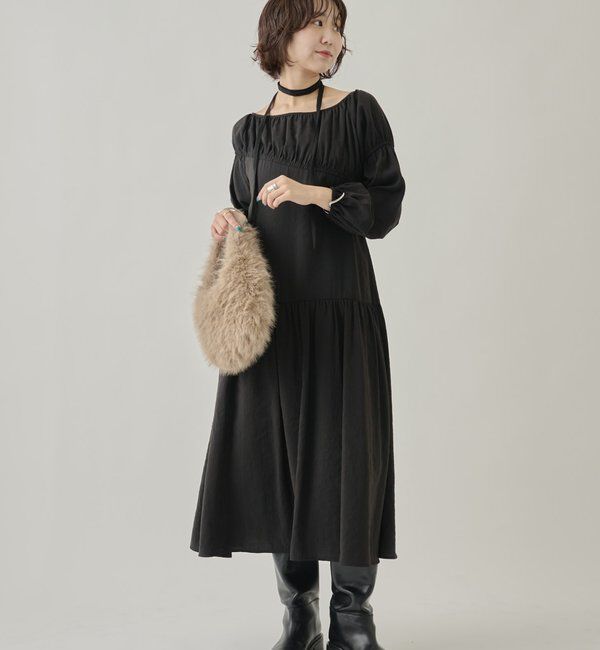  「ドロストティアードワンピース	」|ワンピース|ブラック