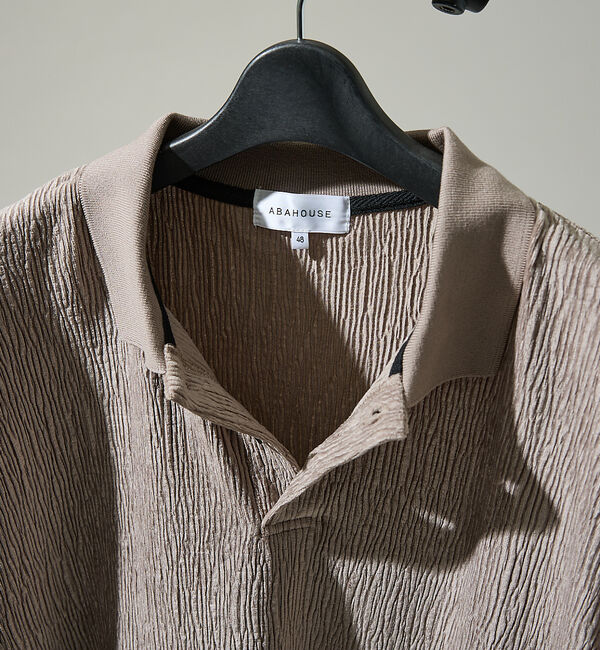 ABAHOUSE「ベロアプリーツ ニットポロシャツ / オーバーサイズ」|ポロシャツ|