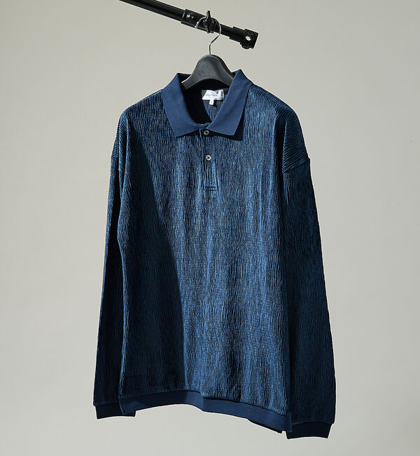 ABAHOUSE「ベロアプリーツ ニットポロシャツ / オーバーサイズ」|ポロシャツ|