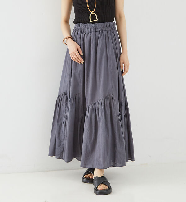 Rouge vif「コットンボイルスモッキングマキシスカート」|スカート|
