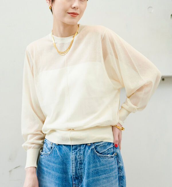 Rouge vif「コットンナイロンシアークルーネックプルオーバー」|ニット・セーター|アイボリー