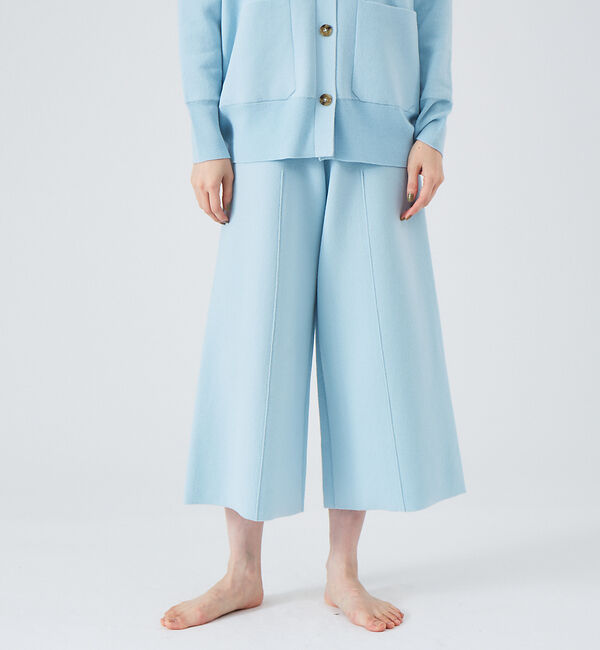 qualite「【WEB・一部店舗限定】圧縮ニットクロップドパンツ◇セットアップ対応」|その他|サックスブルー