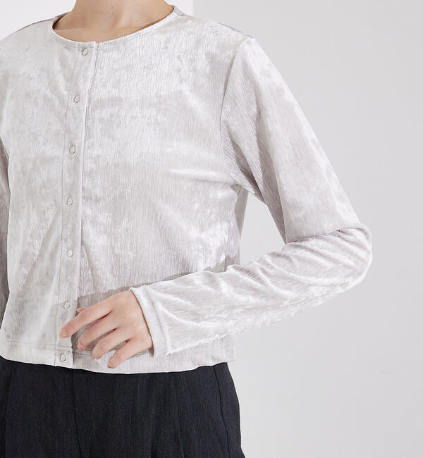 qualite「トリコットベロアショートカーデ」|カーディガン|