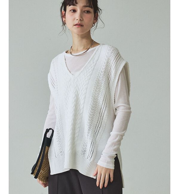 qualite「ケーブルニットベスト【予約】」|ベスト・ジレ|オフホワイト
