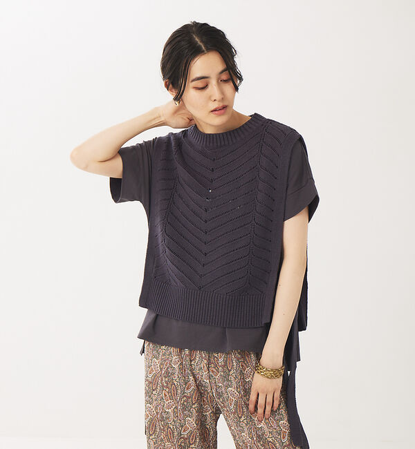 abahouse mavie「透かし編ベスト」|ベスト・ジレ|ネイビー