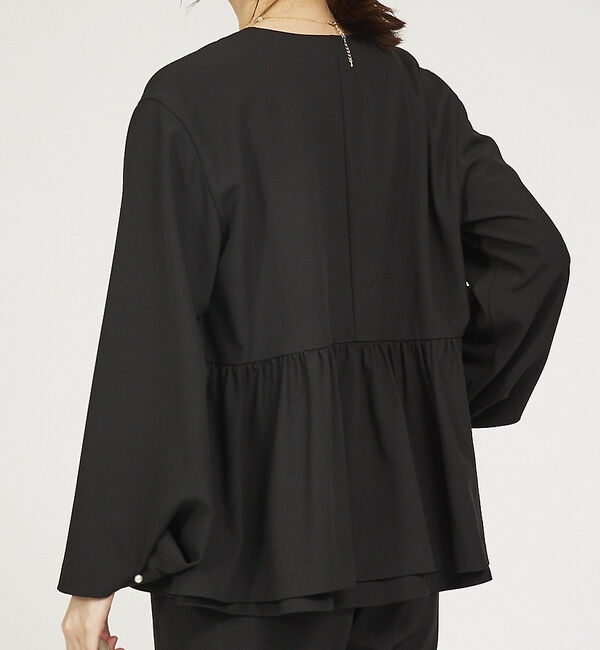 abahouse mavie「【WEB Domani掲載】【セットアップ対応/エニデイカセット】ノーカラーボレ」|ノーカラージャケット|ブラック