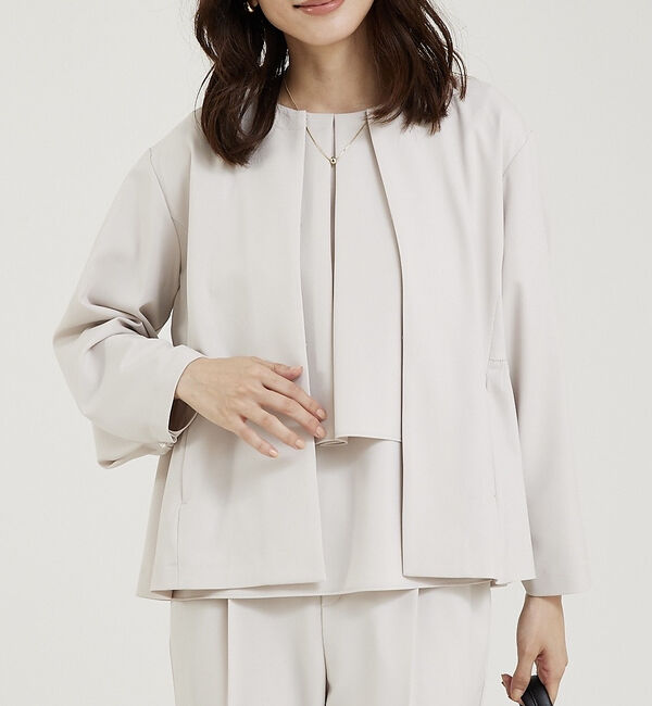 abahouse mavie「【WEB Domani掲載】【セットアップ対応/エニデイカセット】ノーカラーボレ」|ノーカラージャケット|グレージュ