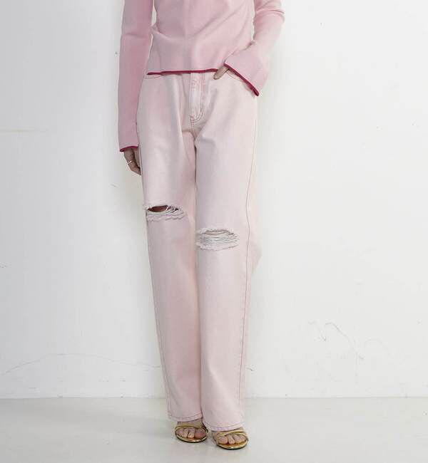 Soffitto「前スリット加工デニムパンツ」|デニム|ピンク系その他
