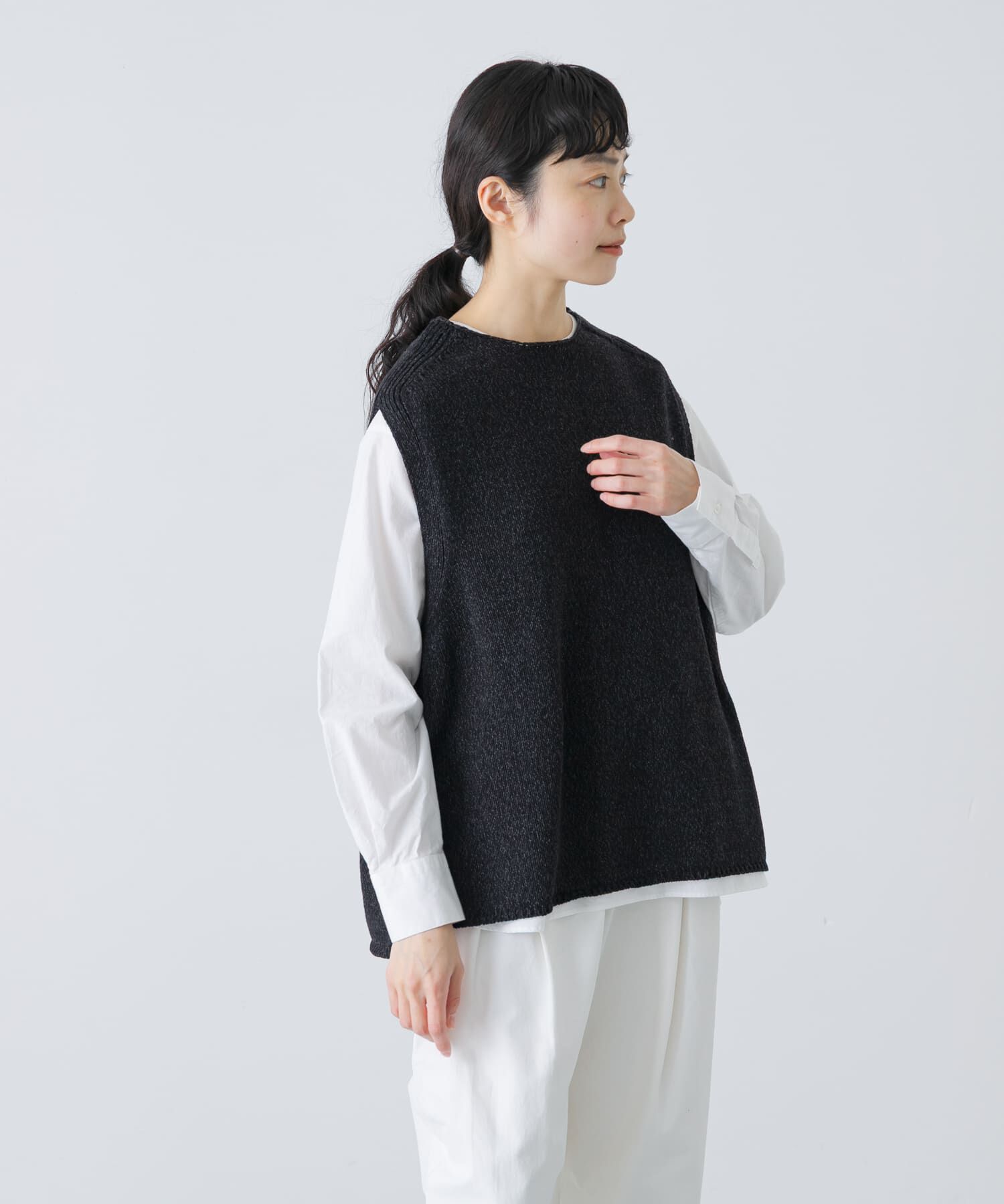 かぐれ「テープヤーンニットベスト」|ベスト・ジレ|ブラック