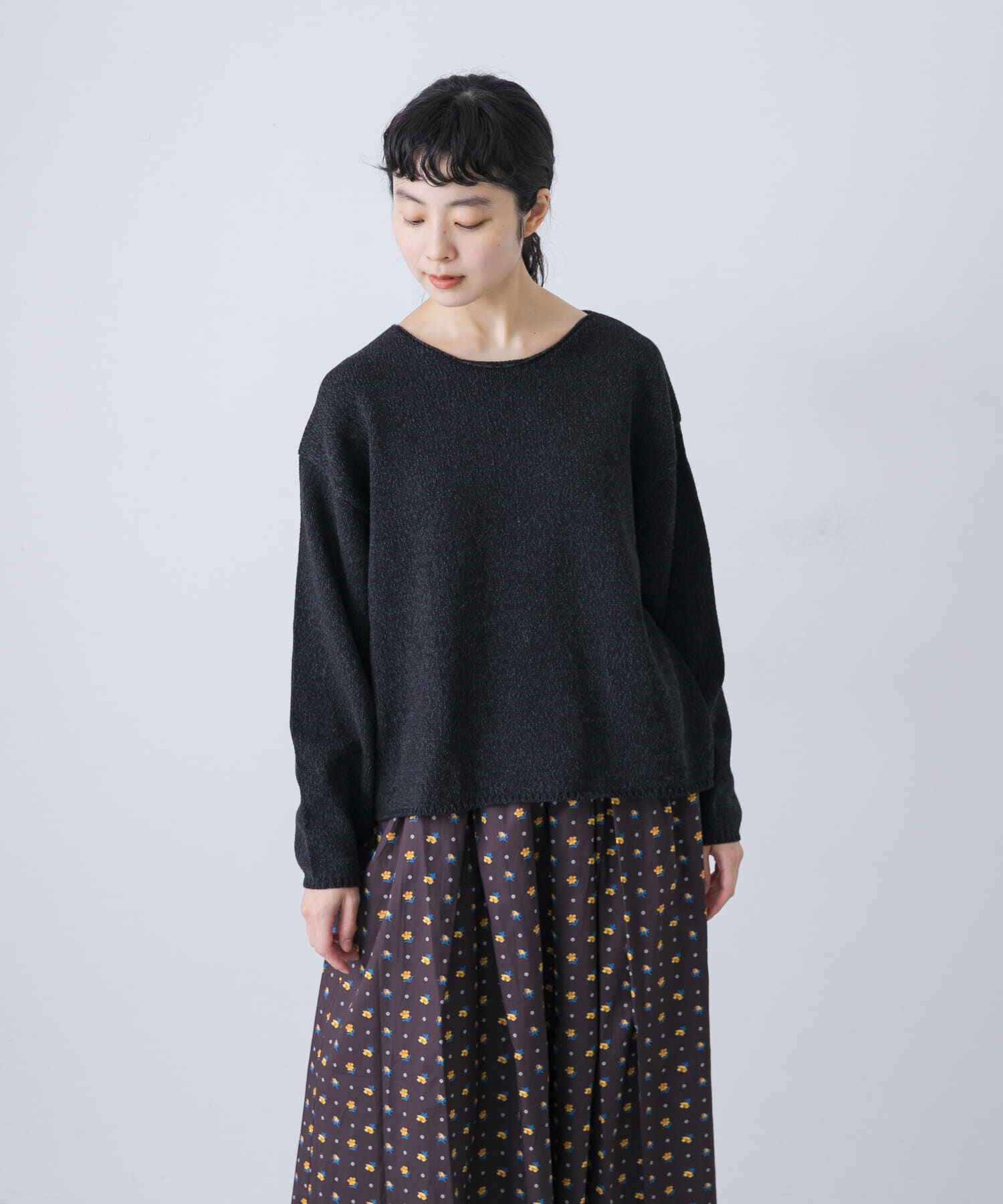 かぐれ「テープヤーンボートネックニット」|ニット・セーター|ブラック