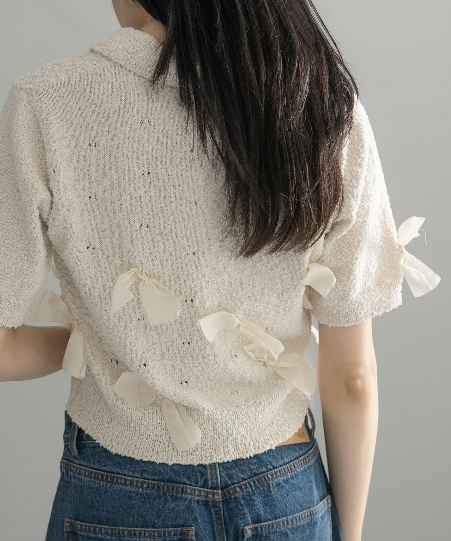  「『WEB限定』シャツカラーリボンニット」|ニット・セーター|