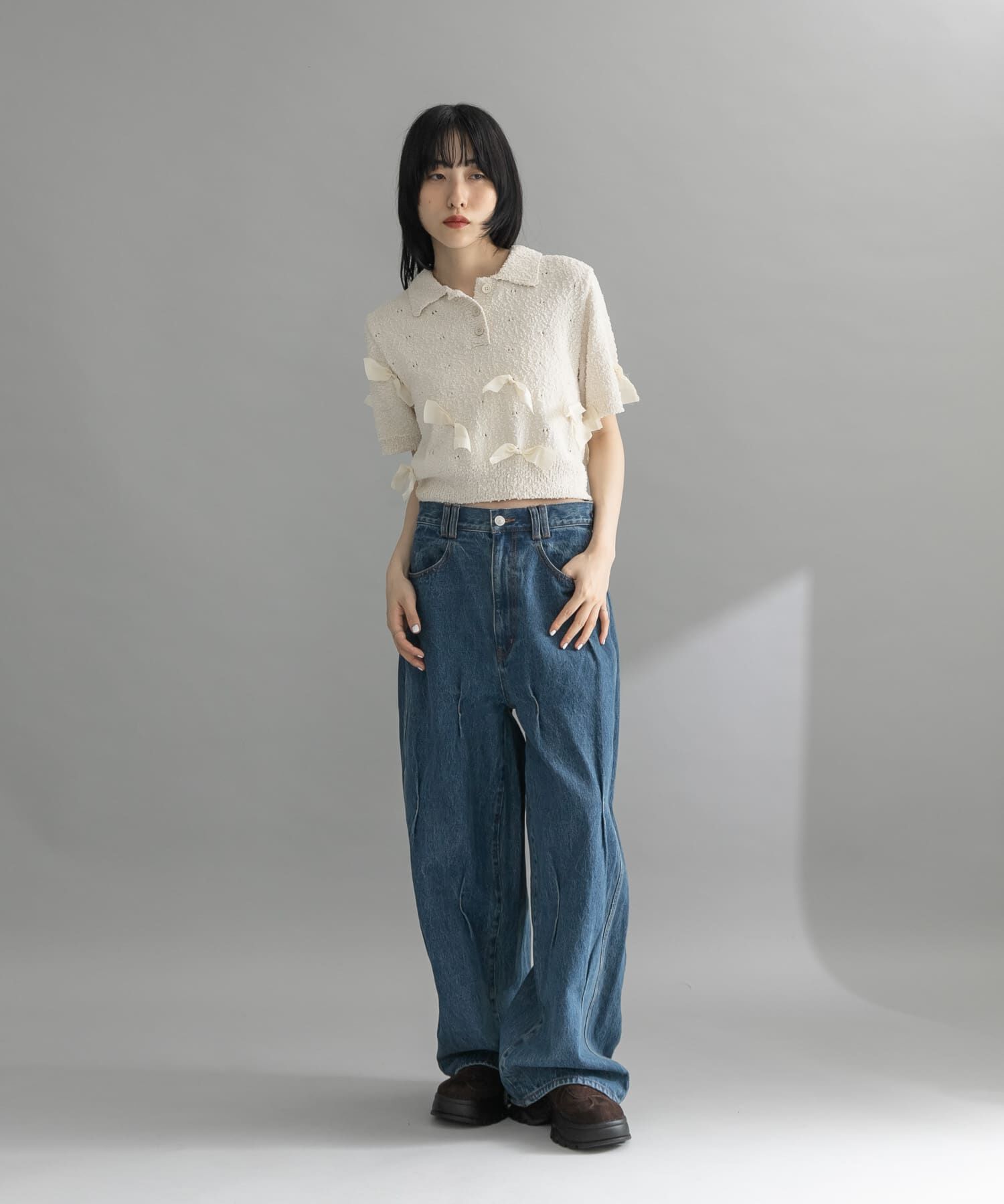  「『WEB限定』シャツカラーリボンニット」|ニット・セーター|