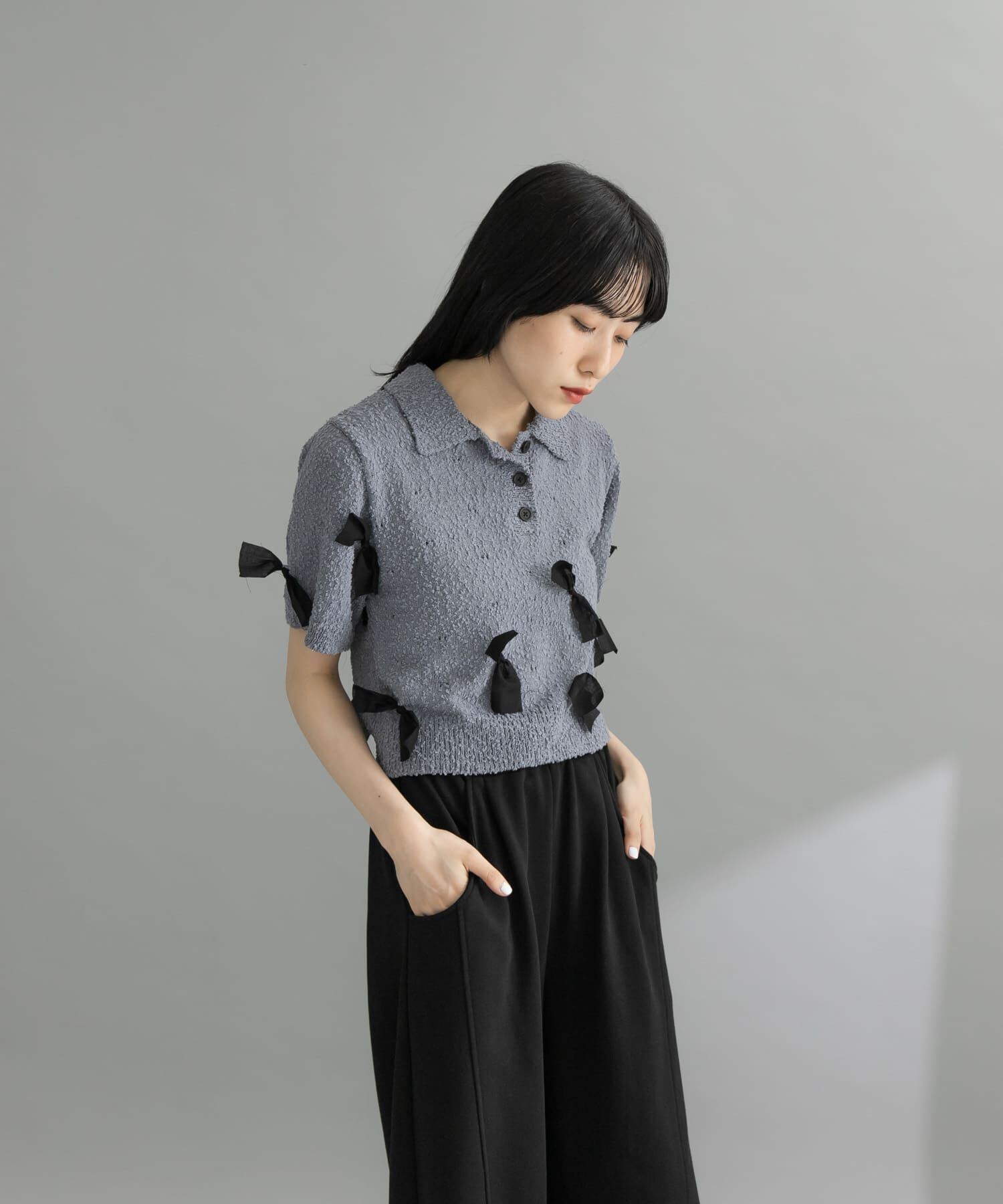  「『WEB限定』シャツカラーリボンニット」|ニット・セーター|